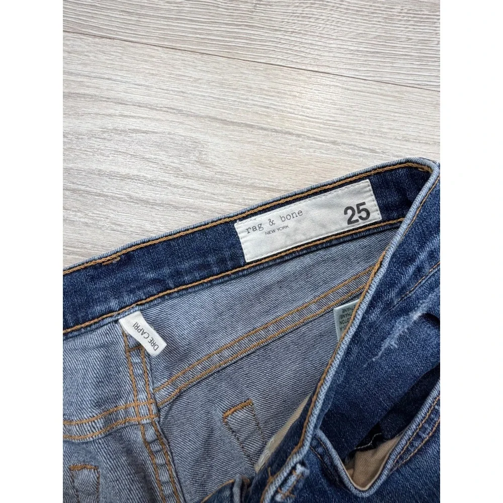 Rag & Bone Dre Capri Jeans 25 DIA Medium‎ Wash Distressed Raw Hem W2592K510DIA